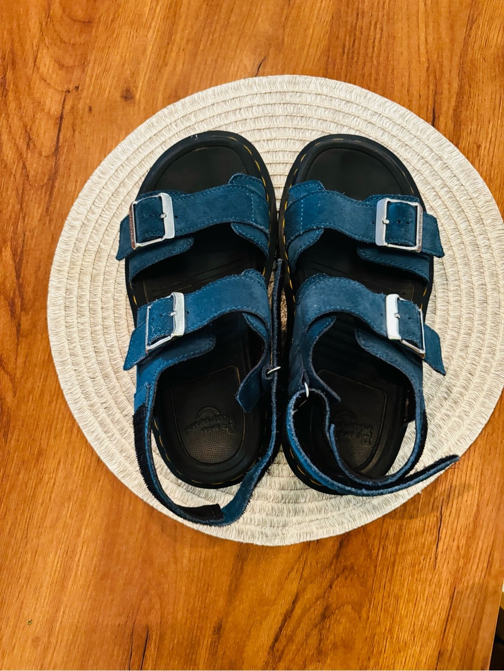 Dr. Martens Blue Suede Double-Buckle Sandals
